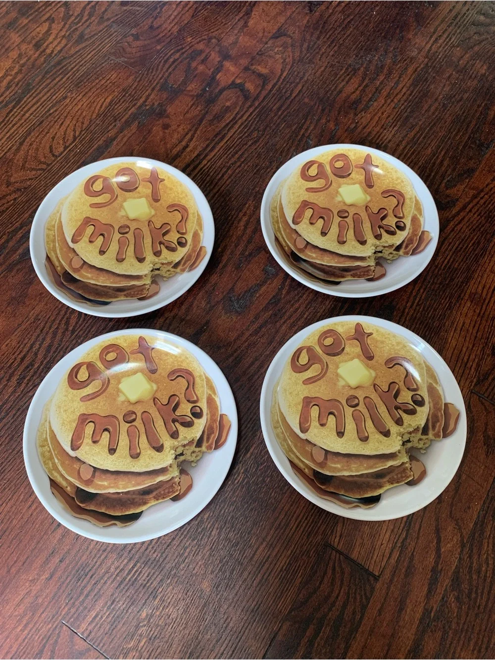 Vintage Got Milk? Pancake Illusion Ceramic Dinner Plates - 4 Piece Novelty Set